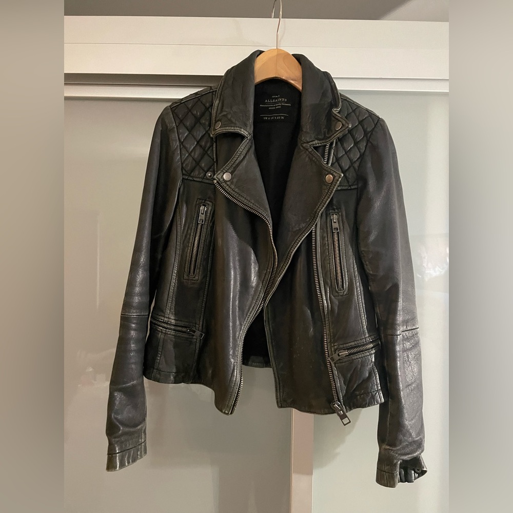 AllSaints distressed leather Cargo jacket